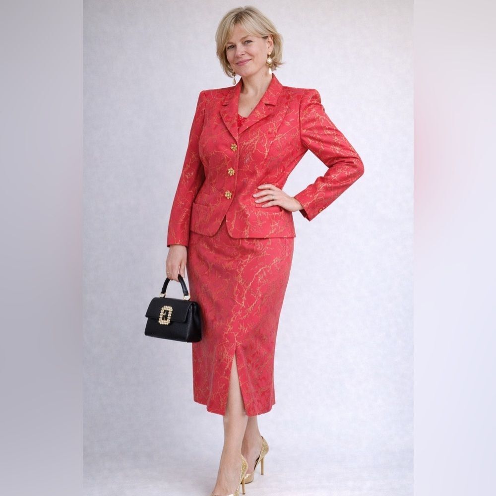Vintage Christian Lacroix Paris Pink Gold Brocade Skirt Suit Size 44